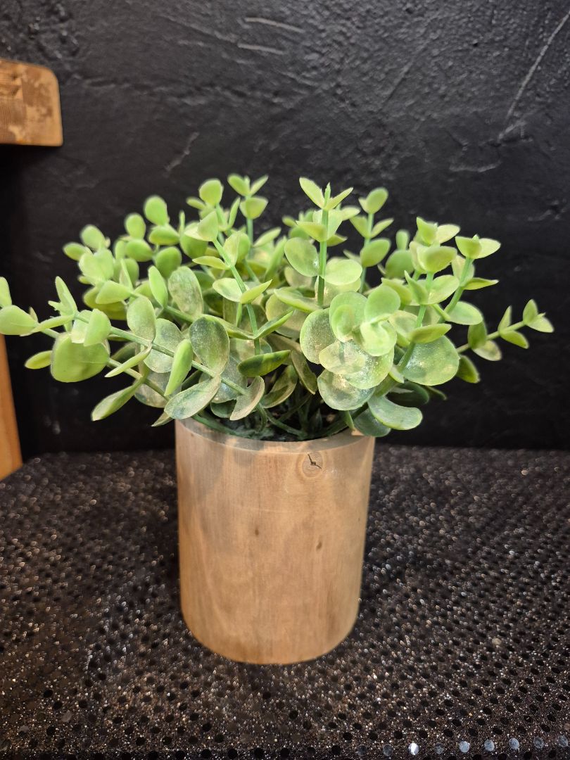 Wood Pot and Faux Plant