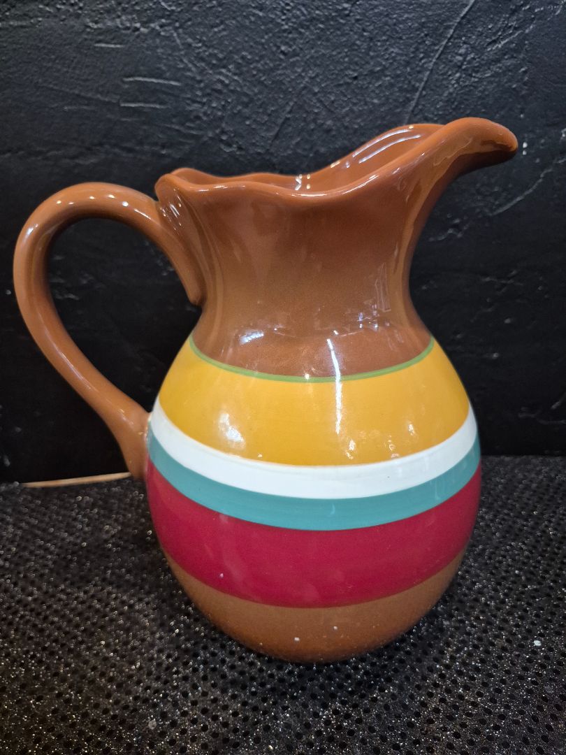 World Market Ceramic Brown and Red and green Pitcher