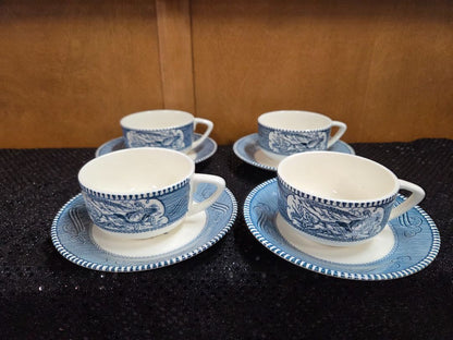Vintage Royal Currier and Ives Old grist Cup/Saucers set of 4