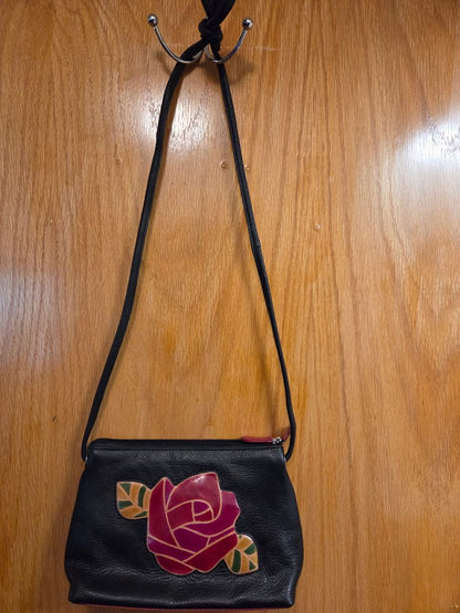 Black W Red Rose NY NY BlackW/Rose Leather Purse, Medium