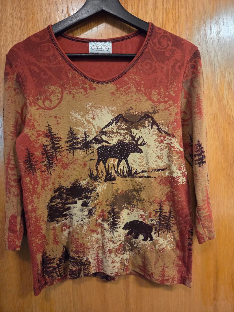 Tan, Brown, Beige Cactus Bay Western Top, Small