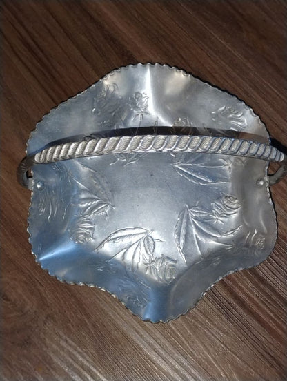 Hammered Silver/Metal  Metal Rose Candy Dish