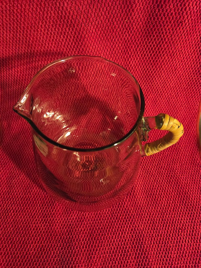 Clear Glass W Rattan Wrapped Type handle Rina Glass Pitcher/Vase
