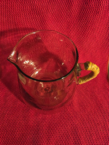 Clear Glass W Rattan Wrapped Type handle Rina Glass Pitcher/Vase