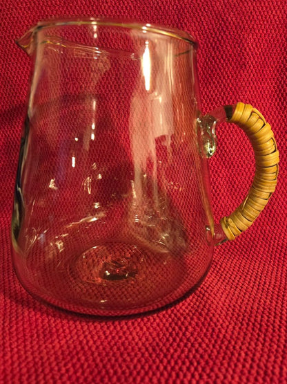 Clear Glass W Rattan Wrapped Type handle Rina Glass Pitcher/Vase