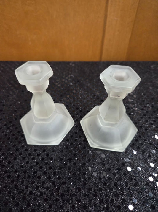Vintage Tiara Exclusive Colonial Clear frosted Mini Candle stick holder set of 2