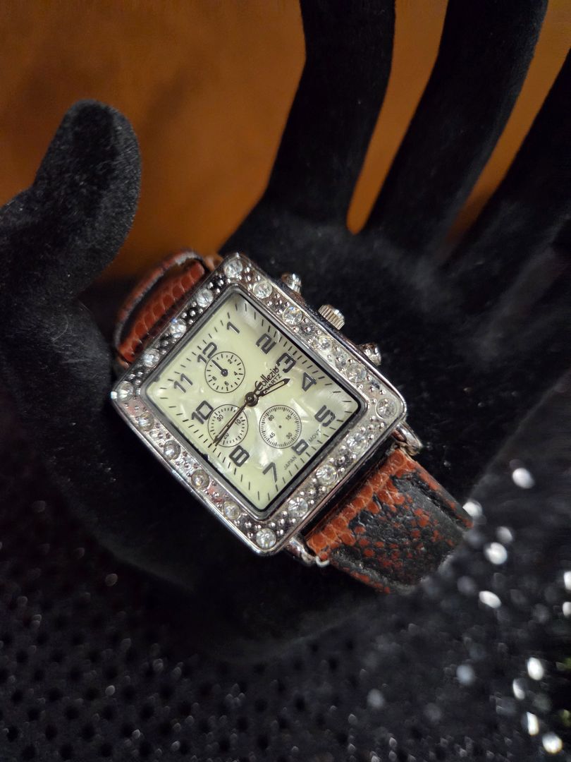 Watch Quartz Sophia Crystal Rectangle Face silver Tone