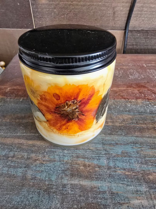 Yellow/Orange Handmade Candle, 3.5 x 3.5
