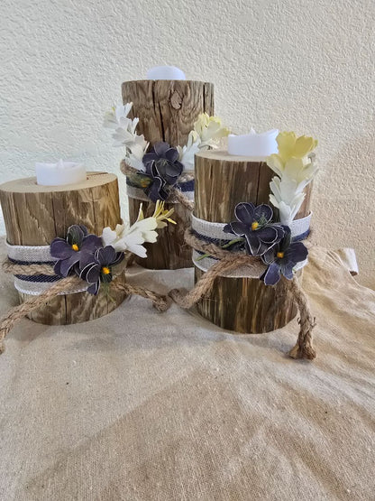 Blue Handmade (3)Wood Candle Holder
