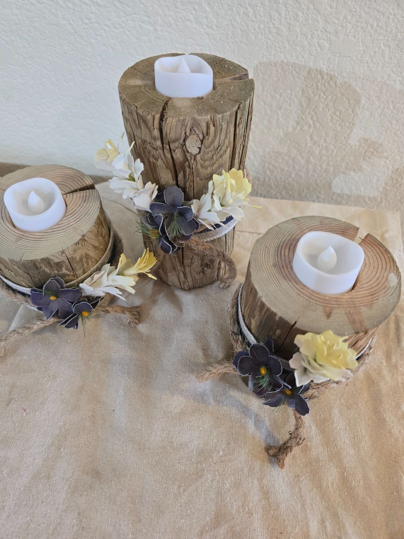 Blue Handmade (3)Wood Candle Holder