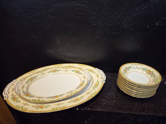 Noritake Large Platter Medium Platter and 8 fruit bowls (small chip large platter) Collectible