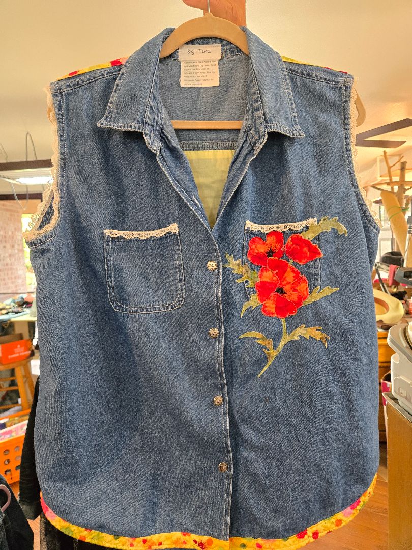 Denim Vest- Poppies