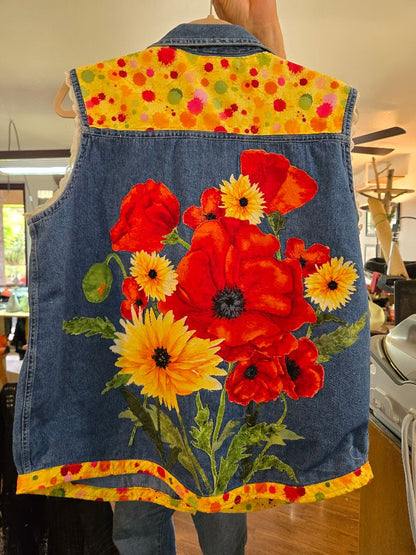Denim Vest- Poppies
