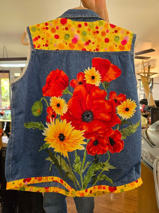 Denim Vest- Poppies