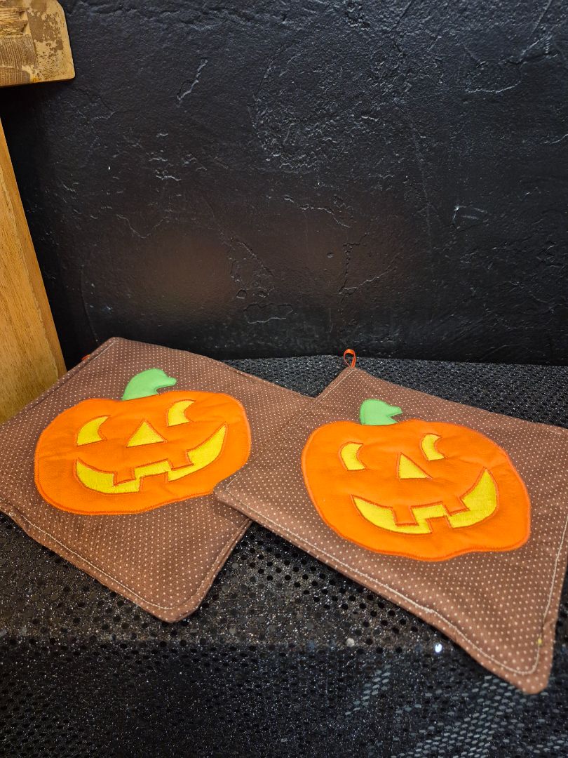 Hand Made Jack O Lantern Pot Holders set of 2