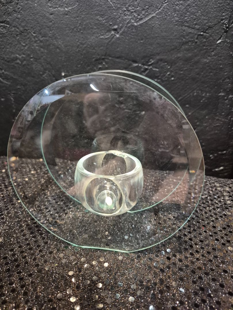 Vintage 1980's Beveled Clear Glass Tea Light Holder