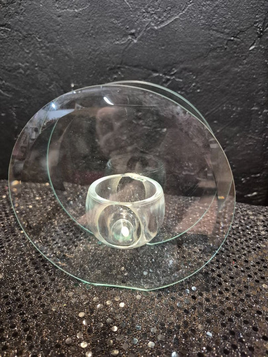 Vintage 1980's Beveled Clear Glass Tea Light Holder
