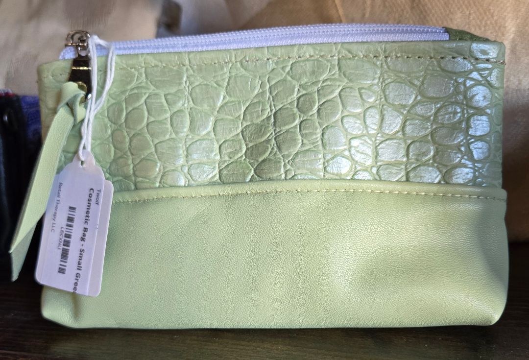 Cosmetic Bag - Small Green Leather