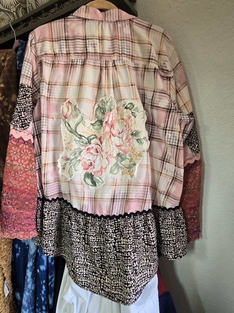 Shirt Flannel roses pink and black, 2XL