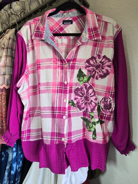 Shirt flannel rose abstract, 2X