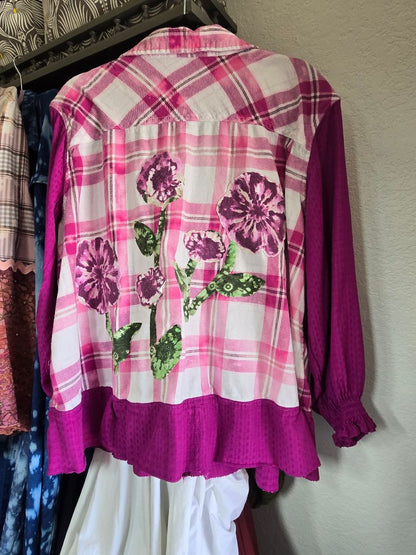 Shirt flannel rose abstract, 2X