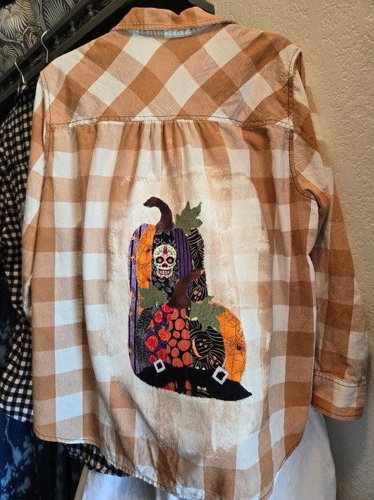 Shirt flannel orange w pumpkins, XL