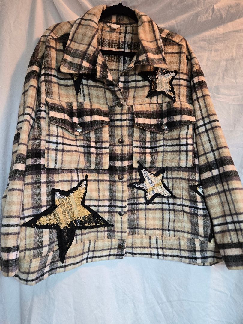 tan black  Shirt Plaid with stars