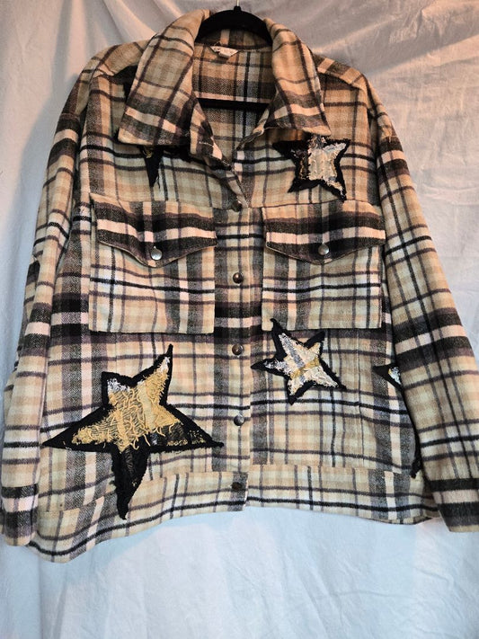 tan black  Shirt Plaid with stars