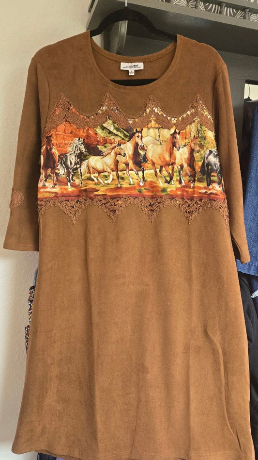 Dress Ultra Suede w horse applique, XL