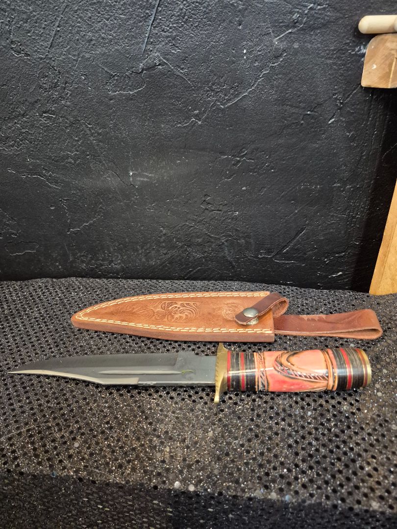12" Red Bone Bowie w/Leather Sheath