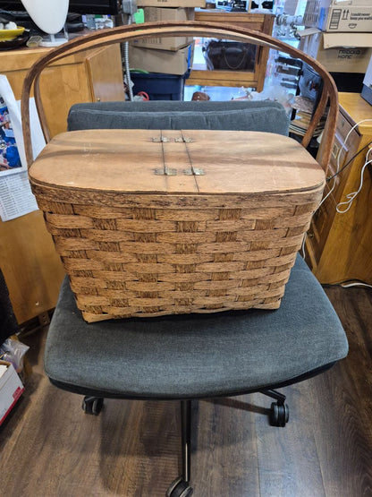 Vintage Woven Wood Picnic Basket
