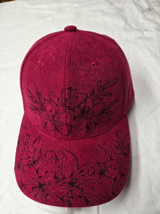 burgundy Hat Cap burnt lilies HAND-MADE, adjustable