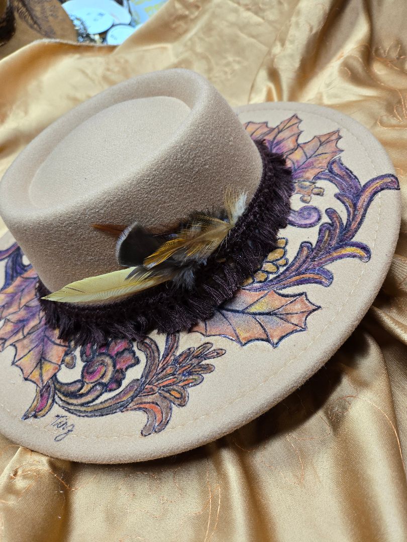 Hat burnt and painted autumn