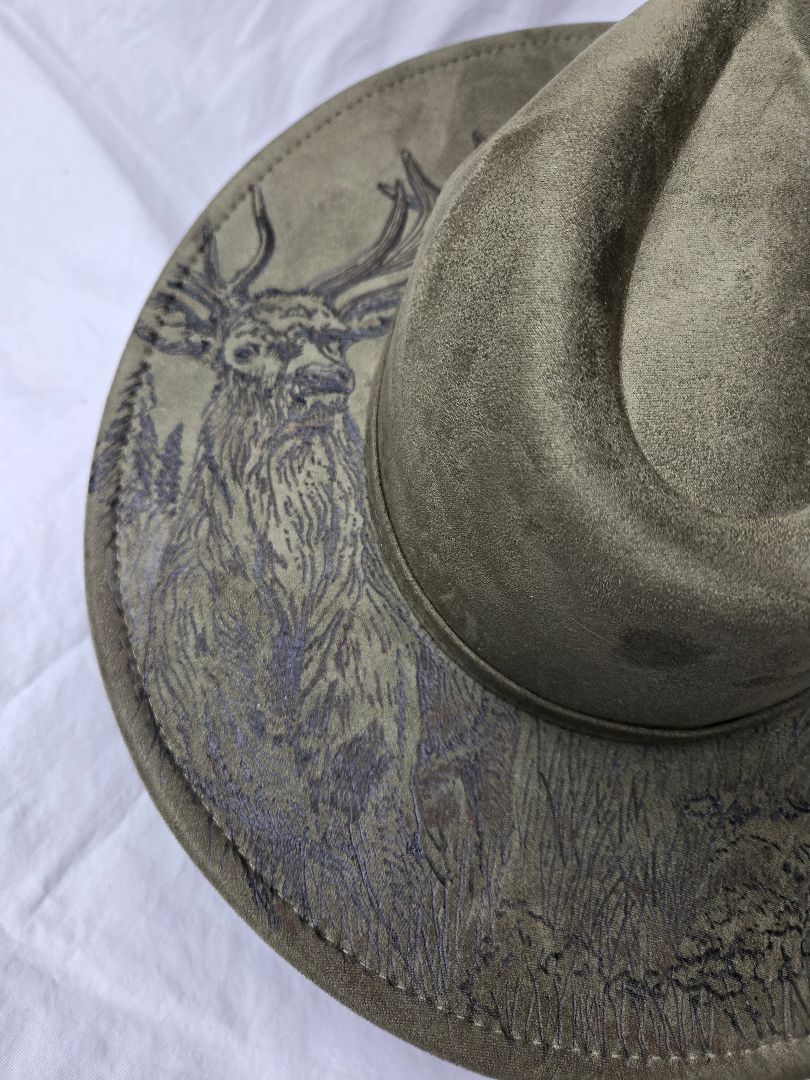 Hat faux suede elk and mtns