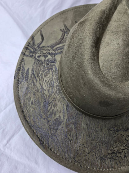 Hat faux suede elk and mtns