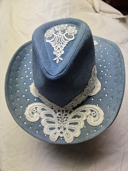 Hat cowgirl denim and lace