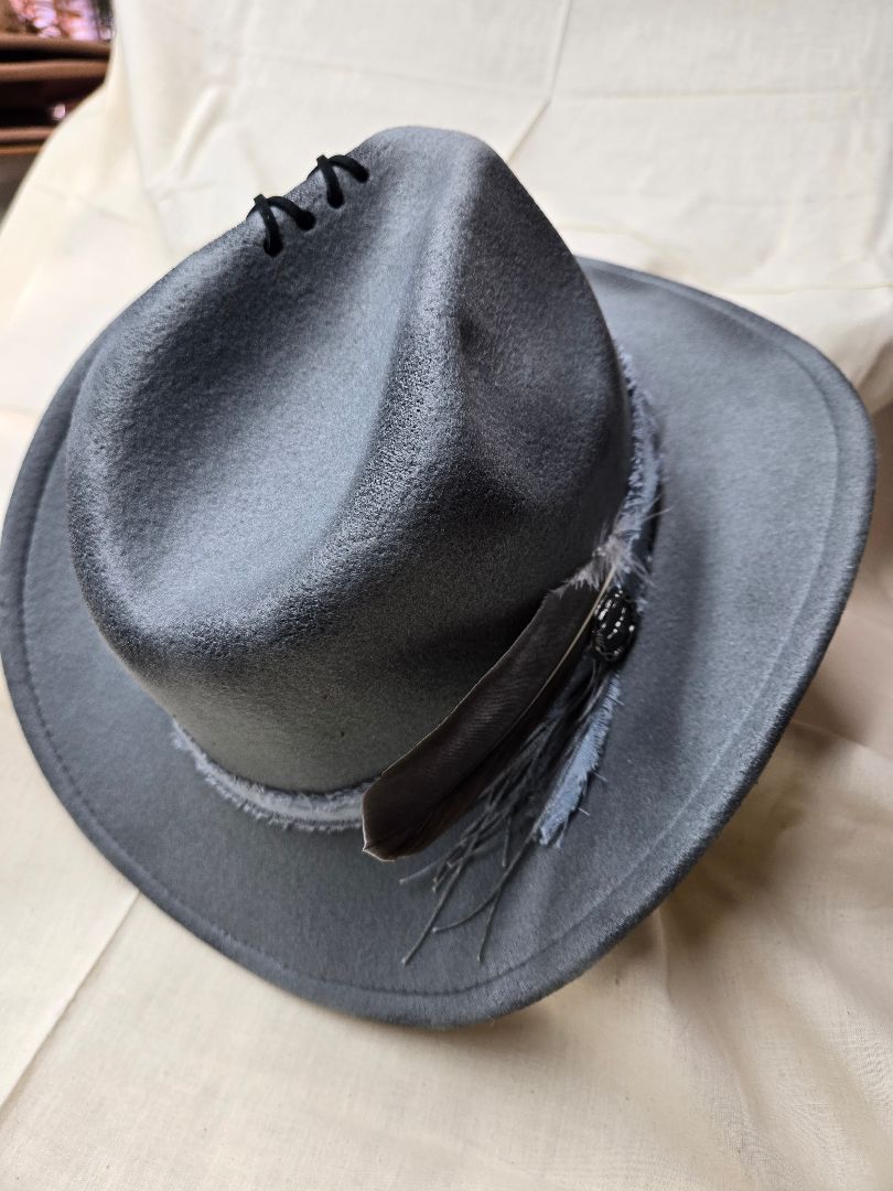 Hat faux suede gray burnt cowboy