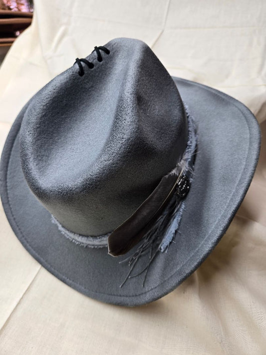 Hat faux suede gray burnt cowboy