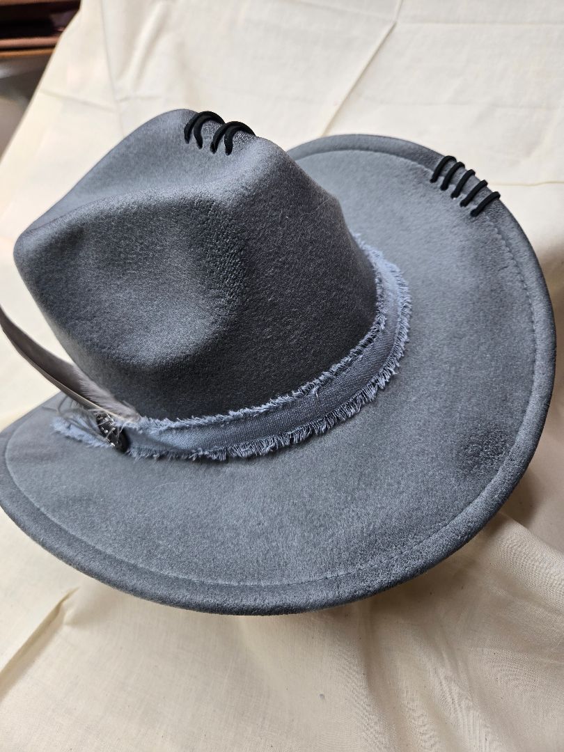 Hat faux suede gray burnt cowboy