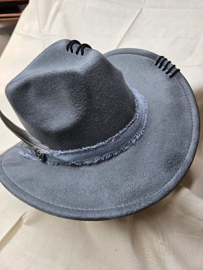 Hat faux suede gray burnt cowboy