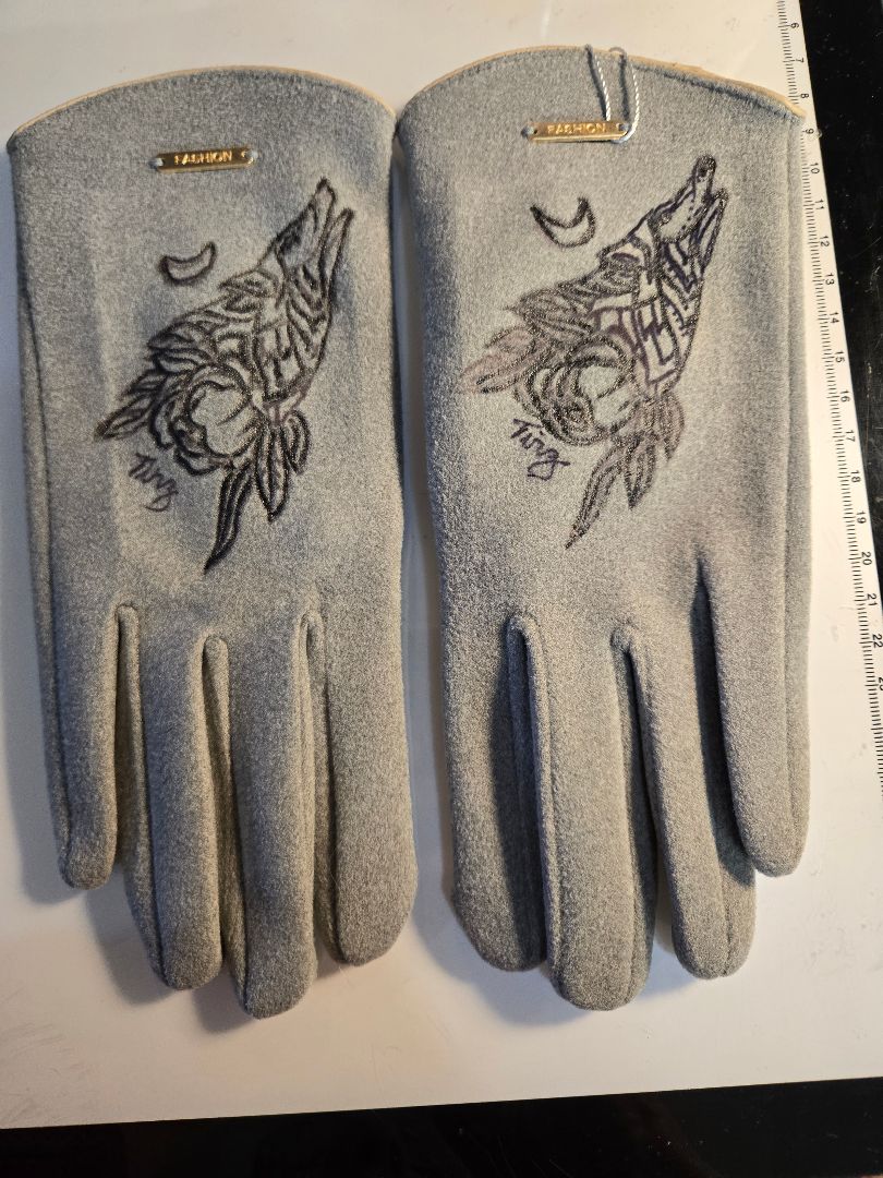 gray  Gloves faux suede burnt wolf
