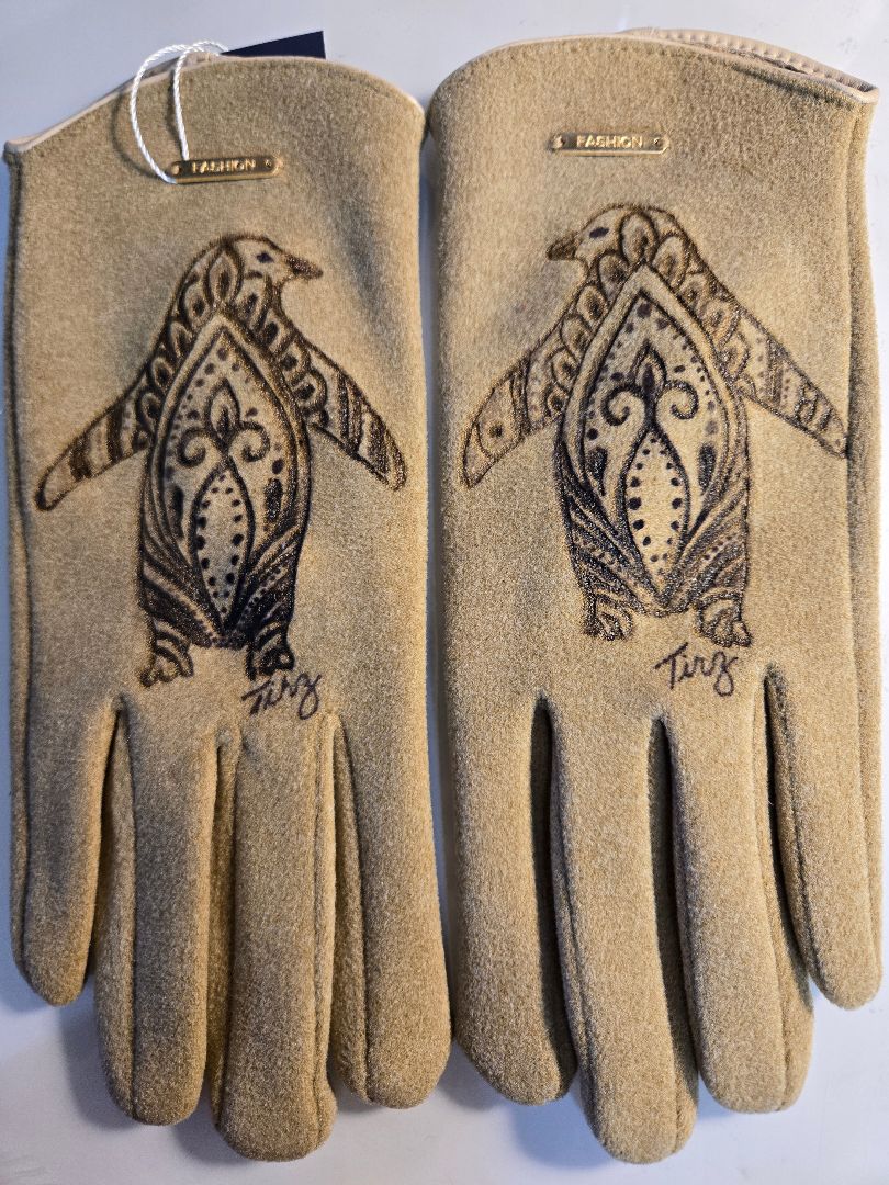 camel  Gloves faux suede burnt penguin, ladies