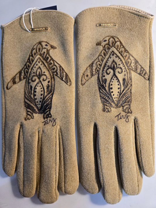 camel  Gloves faux suede burnt penguin, ladies