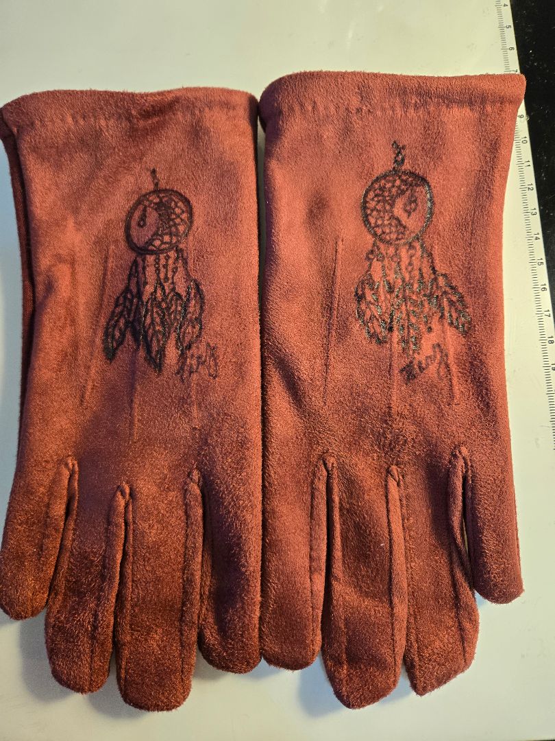 maroon  Gloves faux suede burnt sun catcher, ladies