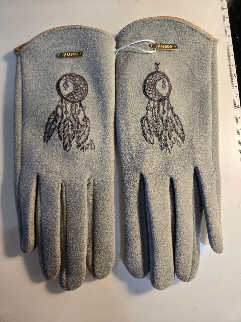 gray  Gloves faux suede burnt dream catcher, ladies