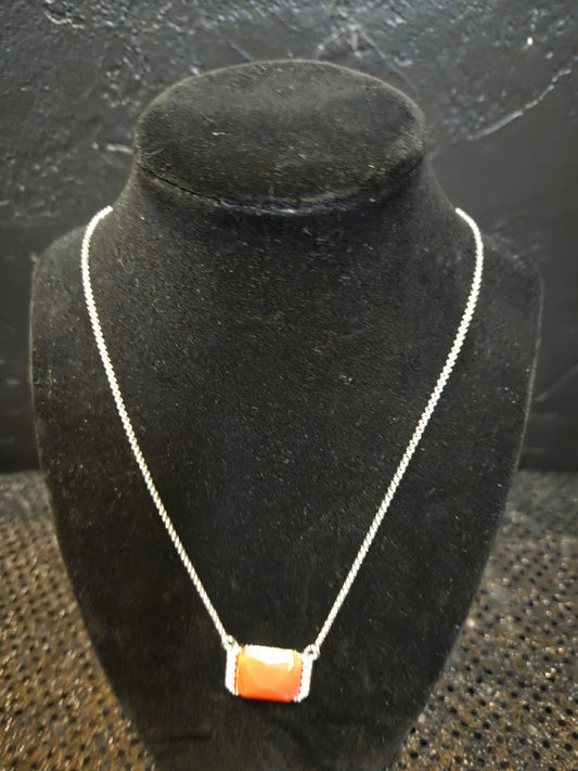 Vintage Lia Sophia faceted orange pendant silver tone 16 inches