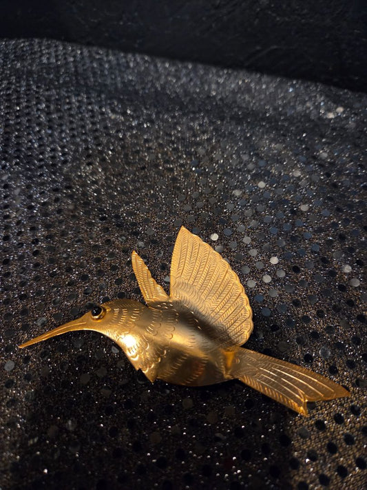 Gold tone Bird Pin Brooch Black glass Eye