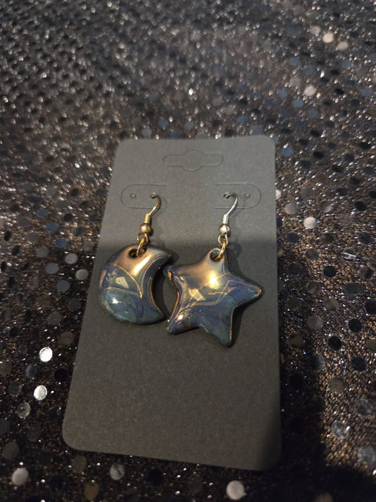 Jewelry Moon and Star Enamel Earrings