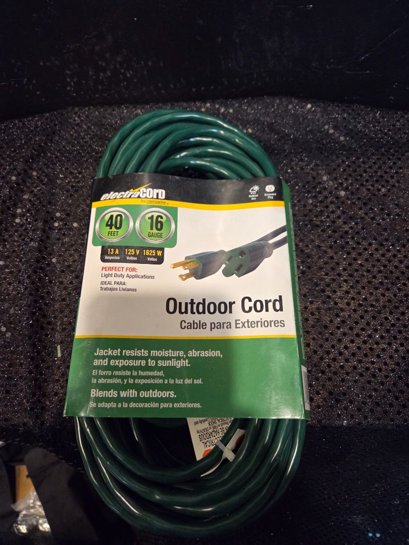Electra cord 40ft 16 gauge light duty outdoor extension cord
