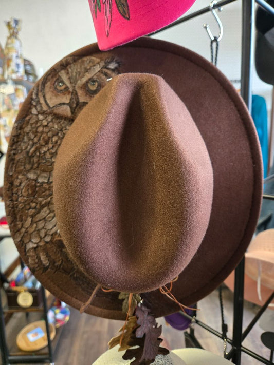 Hat w owl and leather leaves
